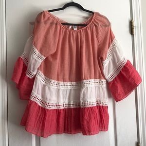 Kactus L babydoll blouse top pink peach white lace